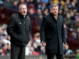 Paul Lambert the manager of Aston Villa and Sam Alladyce the manger of West Ham during the Barclays Premier League match between Aston Villa and West Ham United at Villa Park on February 8, 2014