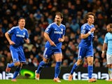 Chelsea's Branislav Ivanovic celebrates after scoring the opening goal against Manchester City during their Premier League match on February 3, 2014