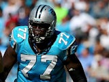 Byron Bell #77 of the Carolina Panthers in action against St Louis Rams on October 20, 2013