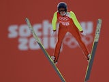 Austria's Daniela Iraschko-Stolz competes in the Women's Ski Jumping Normal Hill Individual official training at the RusSki Gorki Jumping Center during the Sochi Winter Olympics on February 9, 2014