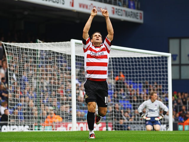 Billy Sharp of Doncaster celebrates his goal during the npower Championship match between Ipswich Town and Doncaster Rovers at Portman Road on November 5, 2011