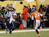 Wide receiver Doug Baldwin #89 of the Seattle Seahawks makes a reception in the first quarter against cornerback Champ Bailey #24 of the Denver Broncos on February 2, 2014