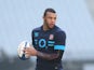 Courtney Lawes holds onto the ball during the England Captain's run at Stade de France on January 31, 2014