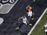 Wide receiver Jermaine Kearse #15 of the Seattle Seahawks scores a 23 yard touchdown during Super Bowl XLVIII against the Denver Broncos at MetLife Stadium on February 2, 2014