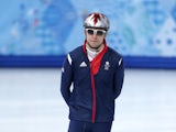 Short track speed skater John Eley of Great Britain practices at the Iceberg Skating Palace on February 6, 2014