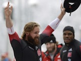 Canadian Justin Kripps celebrates after the 2man Bob World Cup final competition race in Schoenau near Koenigssee, southern Germany, on January 25, 2014
