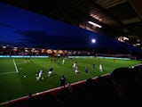 A general view as Everton players warm up prior to the Budweiser FA Cup fourth round match between Stevenage and Everton at the Lamex Stadium on January 25, 2014