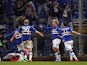 Sampdoria's Maxi Lopez celebrates with teammates after scoring the opening goal against Genoa during their Serie A match on February 3, 2014