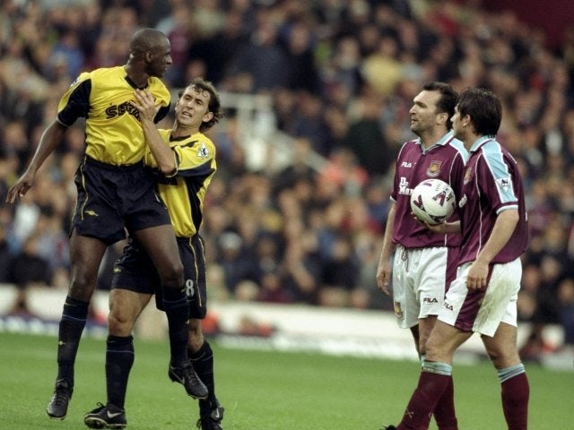 Patrick Vieira is sent off against West Ham United on October 03, 1999.