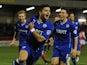 Sam Morsy of Chesterfield celebrates scoring their second goal during the Johnstone's Paint Northern Area Final against Fleetwood Town on February 4, 2014