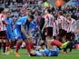 Wes Brown of Sunderland is sent off by referee Mike Jones during the Barclays Premier League match between Sunderland and Hull City at Stadium of Light on February 08, 2014