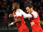 Valenciennes' Tongo Doumbia celebrates after scoring the opening goal against Nice during their Ligue 1 match on February 8, 2014