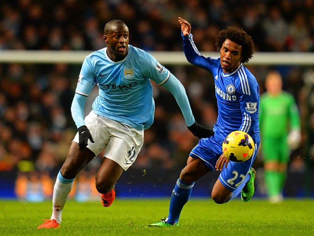 Chelsea's Willian and Manchester City's Yaya Toure in action during their Premier League match on February 3, 2014
