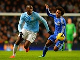 Chelsea's Willian and Manchester City's Yaya Toure in action during their Premier League match on February 3, 2014