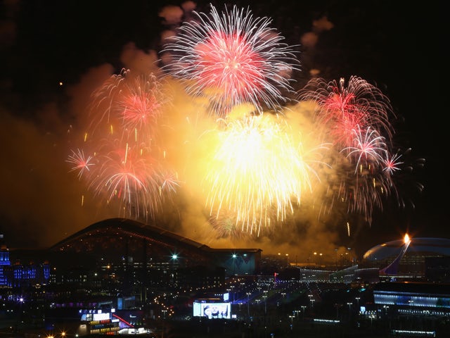 Fireworks on display over the Olympic Park during the Opening Ceremony of the Sochi 2014 Winter Olympics at Fisht Olympic Stadium on February 7, 2014