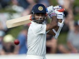 Ajinkya Rahane of India bats during day 2 of the 2nd International Test cricket match between New Zealand and India in Wellington at the Basin Reserve on February 15, 2014