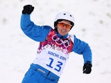 Alla Tsuper of Belarus celebrates after her run in the Freestyle Skiing Ladies' Aerials Finals on day seven of the Sochi 2014 Winter Olympics at Rosa Khutor Extreme Park on February 14, 2014