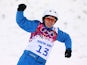 Alla Tsuper of Belarus celebrates after her run in the Freestyle Skiing Ladies' Aerials Finals on day seven of the Sochi 2014 Winter Olympics at Rosa Khutor Extreme Park on February 14, 2014