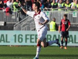 Livorno's Emerson celebrates after scoring the opening goal against Cagliari during their Serie A match on February 16, 2014