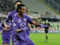 Juan Cuadado of Fiorentina celebrates after scoring the goal 1-1 during the Serie A match between ACF Fiorentina and FC Internazionale Milano at Stadio Artemio Franchi on February 15, 2014