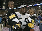 Joey Porter of the Pittsburgh Steelers celebrates after winning Super Bowl XL Between the Pittsburgh Steelers and the Seattle Seahawks at Ford Field in Detoit, Michigan on February 5, 2006