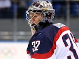 Goalie Jonathan Quick of the United States looks on during the Men's Ice Hockey Preliminary Round Group A game on day six of the Sochi 2014 Winter Olympics on February 13, 2014