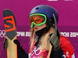 Katie Summerhayes of Great Britain waits for her score in the Freestyle Skiing Women's Ski Slopestyle Finals on day four of the Sochi 2014 Winter Olympics on February 11, 2014