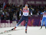 Lowell Bailey of the United States approaches the finish line in the Men's Individual 20 km during day six of the Sochi 2014 Winter Olympics at Laura Cross-country Ski & Biathlon Center on February 13, 2014