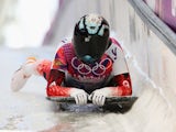 Mellisa Hollingsworth of Canada finishes a run during the Women's Skeleton heats on Day 6 of the Sochi 2014 Winter Olympics at Sliding Center Sanki on February 13, 2014