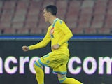 Josè Maria Callejon of Napoli celebrates after scoring the opening goal during the TIM Cup match between SSC Napoli and AS Roma at Stadio San Paolo on February 12, 2014