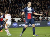 Paris' Swedish forward Zlatan Ibrahimovic reacts after scoring during the French L1 football match between Paris Saint-Germain (PSG) and Valenciennes on February 14, 2014