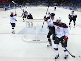 Phil Kessel of USA scores a goal against Slovakia in the second period during the Men's Ice Hockey Preliminary Round Group A game on February 13, 2014
