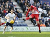Mathieu Baudry of Leyton Orient scores the first goal of the game for his side during the Sky Bet League One match between Preston North End and Leyton Orient at Deepdale on February 15, 2014