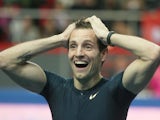 France's Renaud Lavillenie reacts after breaking Sergei Bubka's 21-year-old indoor pole vault world record on February 15, 2014