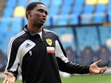 Anzhi's player Roberto Carlos gestures during a training session in Arnhem, on August 8, 2012