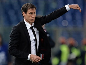 AS Roma French coach Rudi Garcia gestures during their Italian Serie A football match against Sampdoria in Rome's Olympic stadium on February 16, 2014