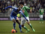 Marseille's Senegalese defender Souleymane Diawara vies for the ball with Saint-Etienne's Brazilian forward Brandao during the French L1 football match between Saint-Etienne and Marseille, at the Geoffroy Guichard stadium in Saint-Etienne, central France,