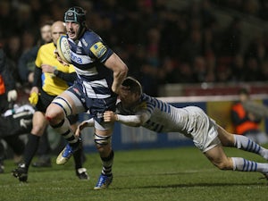 James Gaskell of Sale in action during the Aviva Premiership match between Sale Sharks and Saracens at the AJ Bell Stadium on February 14, 2014