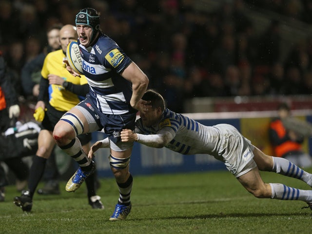 James Gaskell of Sale in action during the Aviva Premiership match between Sale Sharks and Saracens at the AJ Bell Stadium on February 14, 2014