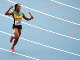 Jamaica's Shelly-Ann Fraser-Pryce celebrates after winning the women's 4x100 metres relay final at the 2013 IAAF World Championships at the Luzhniki stadium in Moscow on August 18, 2013