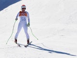 Stacey Cook of the United States reacts after a run during the Alpine Skiing Women's Downhill on day 5 of the Sochi 2014 Winter Olympics at Rosa Khutor Alpine Center on February 12, 2014