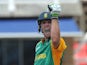B de Villiers of South Africa celebrates his 100 runs during the 5th ODI match between South Africa and Sri Lanka from Bidvest Wanderers Stadium on January 22, 2012