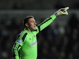 Hull goalkeeper Allan McGregor in action during the Barclays Premier league match between Swansea City and Hull City at the Liberty Stadium on December 9, 2013