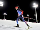 Anton Shipulin of Russia wins gold medal during the Biathlon Men's Relay at the Laura Cross-country Ski & Biathlon Center on February 22, 2014
