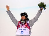 Bronze medalist Ayana Onozuka of Japan celebrates during the flower ceremony in the Freestyle Skiing Ladies' Ski Halfpipe Finals on day thirteen of the 2014 Winter Olympics at Rosa Khutor Extreme Park on February 20, 2014