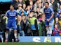 Frank Lampard of Chelsea celebrates with John Terry as he scores their first goal during the Barclays Premier League match between Chelsea and Everton at Stamford Bridge on February 22, 2014