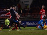 Chris Dagnall of Leyton Orient scores his goal during the Sky Bet League One match between Leyton Orient and Stevenage at the Matchroom Stadium on February 18, 2014