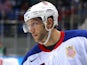 David Backes of the United States skates in the second period against Slovenia during the Men's Ice Hockey Preliminary Round Group A game on February 16, 2014