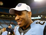 Eric Ebron #85 of the North Carolina Tar Heels speaks to reporters after defeating the Cincinnati Bearcats 39-17 at Bank of America Stadium on December 28, 2013