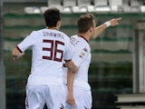 Ciro Immobile of Torino FC celebrates after scoring his team's first goal during the Serie A match between Hellas Verona FC and Torino FC at Stadio Marc'Antonio Bentegodi on February 17, 2014